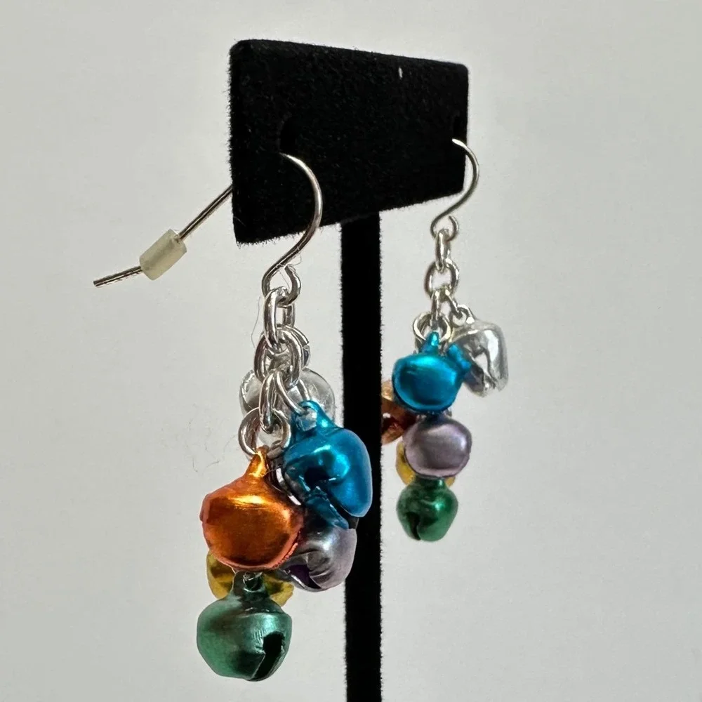 Multicolor Jingle Bell Earrings Festive Christmas‎ Dangle Jewelry Cute